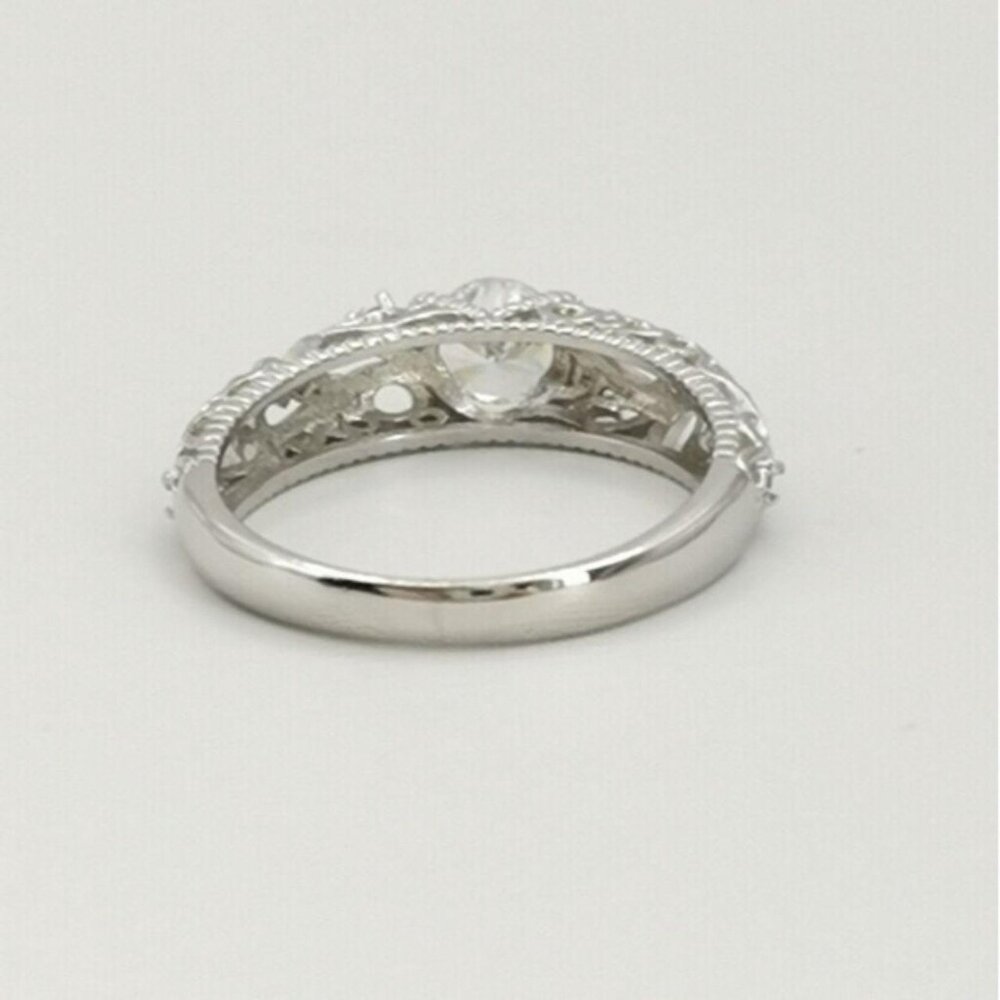 14k White Gold Vermeil Floral Filigree Dome Ring Vintage inspired Design - Picture 3 of 6